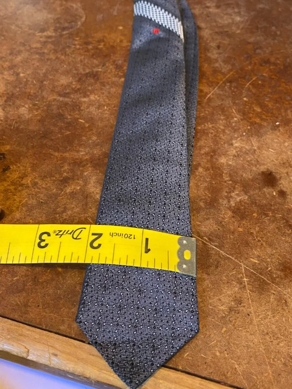 1950s Grey Black Slim Skinny Tie With Checkered Flag Vintage